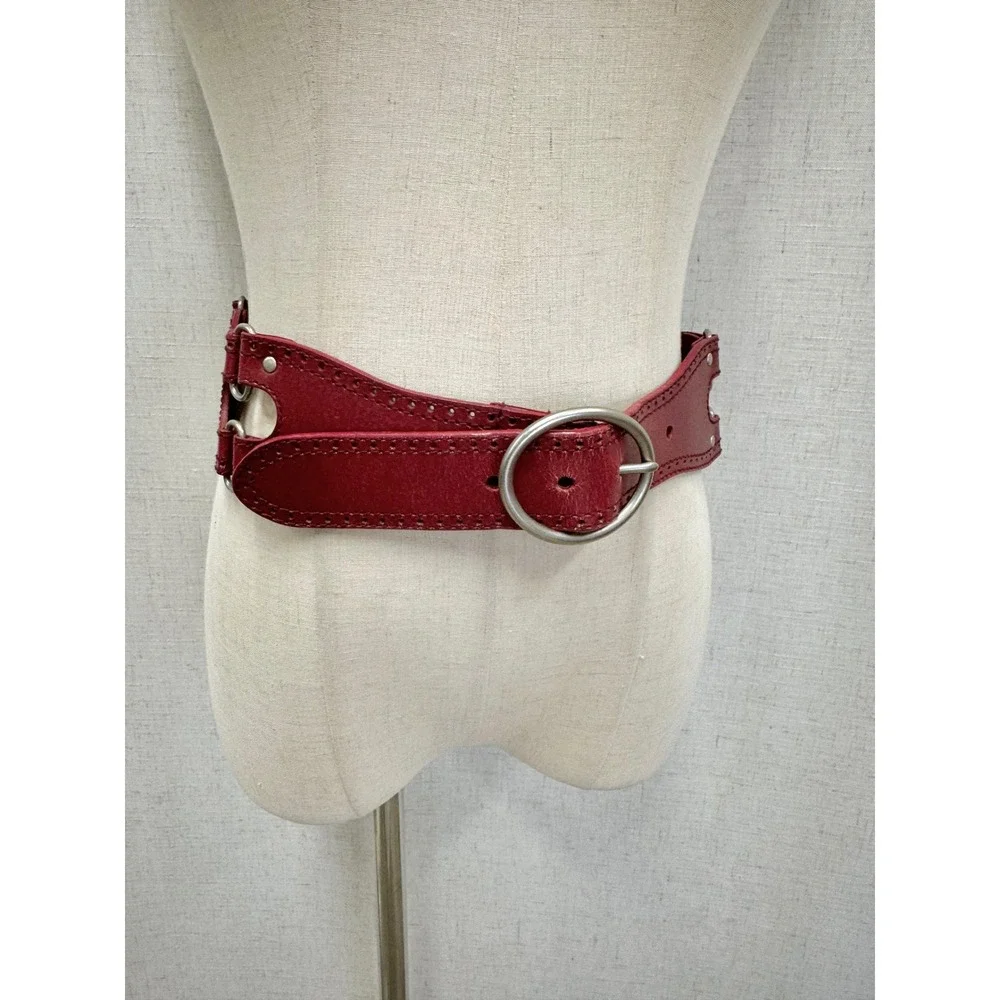 Hinged Wide Waist Belt Womens Medium‎ Red Excellent Bonded Leather Western